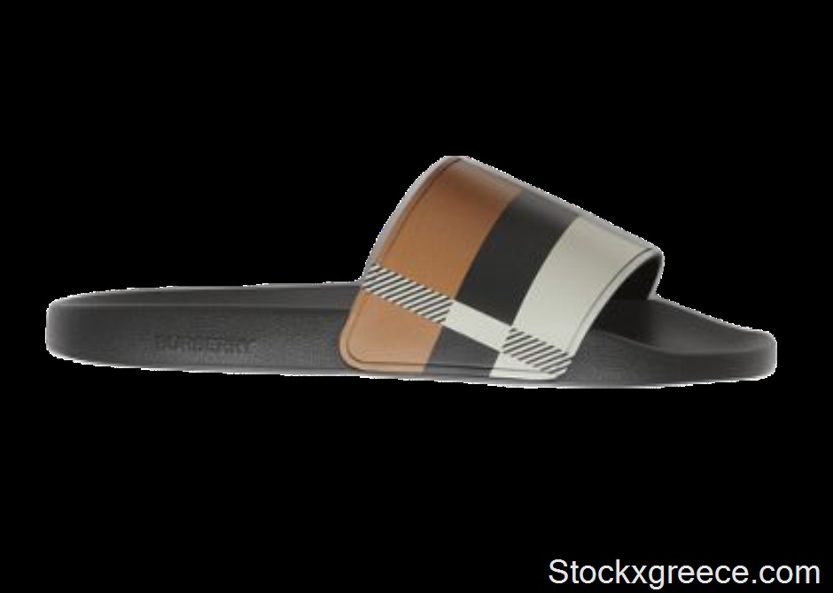 Outlet Burberry Embossed Logo Slides Camel Check 80436721